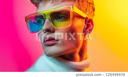 Trendy Fashion Portrait with Vibrant Neon Lighting 126494439