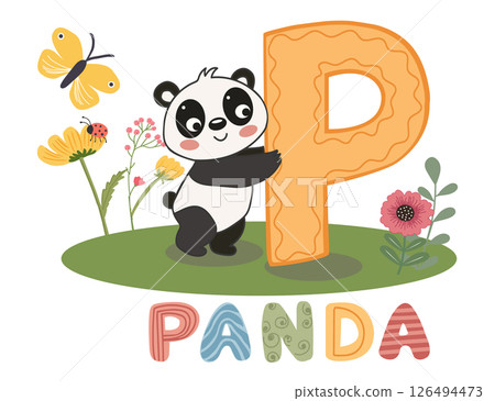 Funny cartoon Animal Alphabet Letter P is Panda 126494473