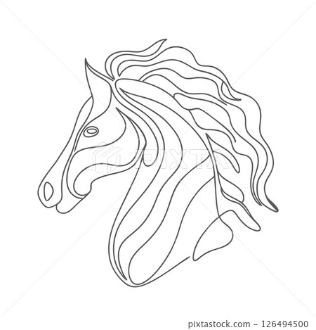 Elegant horse head in single line art. Hand drawn sketch illustration. Elegant horse head in single line art. Hand drawn sketch illustration. 126494500