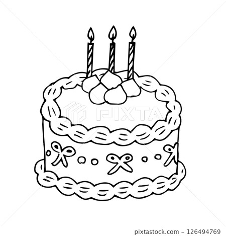 Hand-drawn illustration of a cute cake. Anniversary cake for celebrating weddings and birthdays. Girly style clip art Hand-drawn illustration of a cute cake. Anniversary cake for celebrating weddings and birthdays. Girly style clip art 126494769
