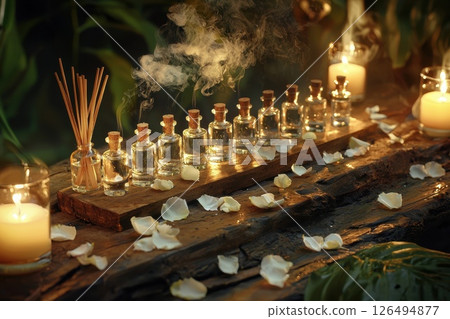 Artfully Arranged Glass Vials with Scented Elements Artfully Arranged Glass Vials with Scented Elements 126494877