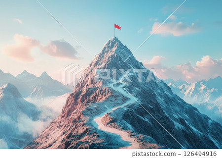 Isolated Mountain Peak with Zigzagging Road Isolated Mountain Peak with Zigzagging Road 126494916