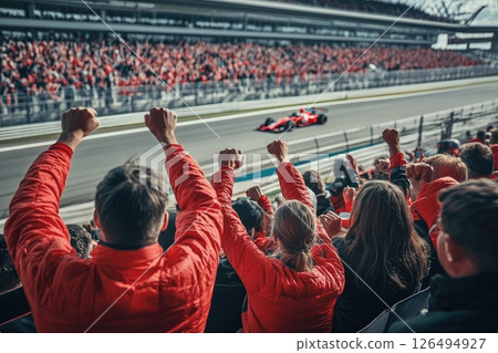 Spectators Cheering at Exciting Race Event Spectators Cheering at Exciting Race Event 126494927