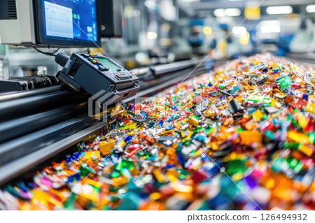 Close-Up View of an Industrial Shredder Breaking Down Colorful Material in a Recycling Facility Close-Up View of an Industrial Shredder Breaking Down Colorful Material in a Recycling Facility 126494932