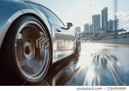Luxury Car Speeding Down City Street Luxury Car Speeding Down City Street 126494984