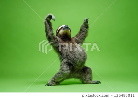 Sloth Dancing in Relaxed Vibes on Green Background Sloth Dancing in Relaxed Vibes on Green Background 126495011