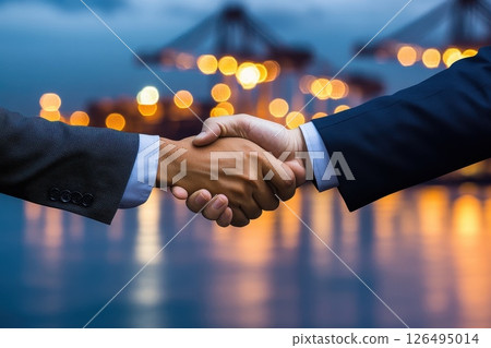 Close-Up Shot of Handshake Between Two Business Professionals at Dusk by the Harbor Close-Up Shot of Handshake Between Two Business Professionals at Dusk by the Harbor 126495014