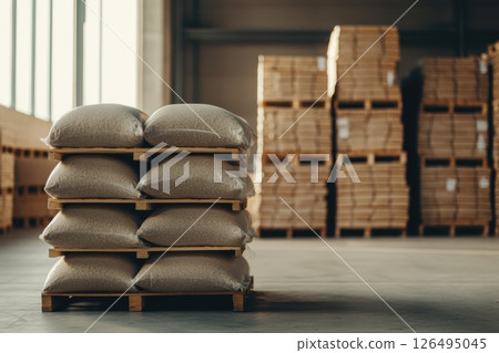 Construction Materials Stacked in a Warehouse 126495045