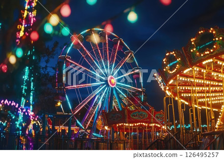 Neon Carnival Rides at Night Neon Carnival Rides at Night 126495257