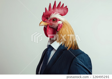 Proud Rooster in Formal Suit Portrait presents a unique blend of humor and elegance 126495291