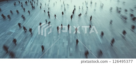 Crowd of People Walking on Urban Square with Blurred Motion Effect Atmosphere Crowd of People Walking on Urban Square with Blurred Motion Effect Atmosphere 126495377