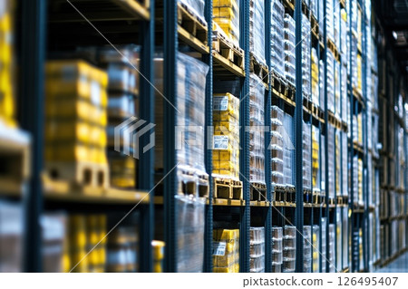 High-Tech Logistics Center Utilizing AI Technology and Robotics for Efficient Storage High-Tech Logistics Center Utilizing AI Technology and Robotics for Efficient Storage 126495407