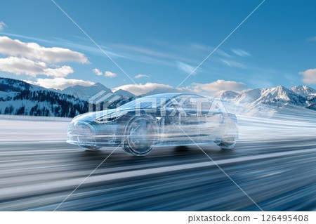 Transparent Electric Car Driving on Open Road Transparent Electric Car Driving on Open Road 126495408