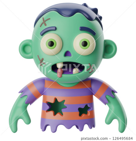 Playful zombie toy character home 3d model colorful close-up whimsical concept for fun decor Playful zombie toy character home 3d model colorful close-up whimsical concept for fun decor 126495684