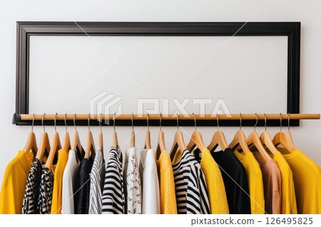 Minimalistic Clothing Store Interior Featuring Yellow and Black Apparel Minimalistic Clothing Store Interior Featuring Yellow and Black Apparel 126495825