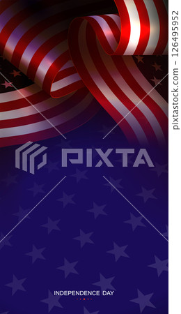 An ornate blue illustration featuring wavy American flag elements 126495952