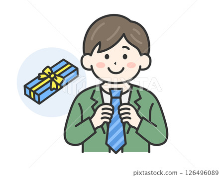 父親節收到領帶作為禮物的男人的插圖(線條畫,彩色) 父親節收到領帶作為禮物的男人的插圖(線條畫,彩色) 126496089