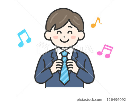 插圖（彩色線條畫），一位西裝革履的男士在父親節收到領帶作為禮物時非常高興 126496092