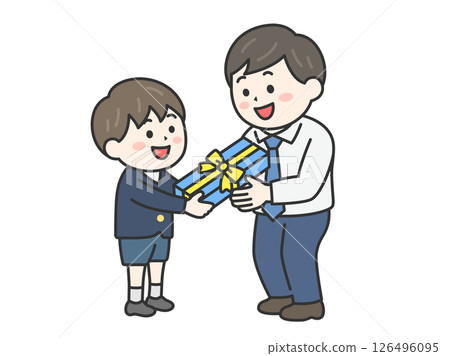 父親節送禮物給父親的男孩插圖（線畫，彩色） 126496095
