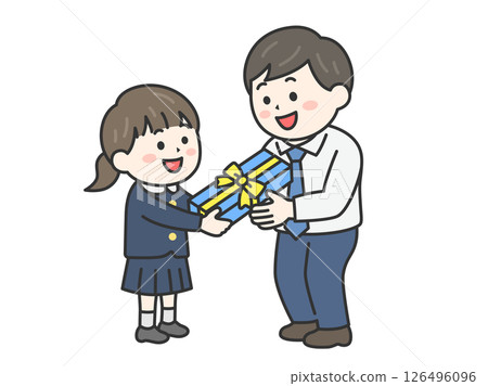 父親節女孩們送給父親的插圖（線條畫，彩色） 126496096