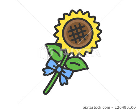 父親節緞帶的向日葵插圖(線條畫顏色) 父親節緞帶的向日葵插圖(線條畫顏色) 126496100