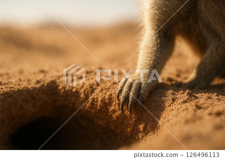 Playful Meerkat Paw Sandy Texture Close-Up 126496113