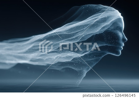 Ethereal Female Avatar with Glowing Digital Effects in Abstract Form and Flowing Hair 126496145