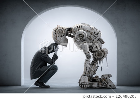 Human and Robot Whispering Beneath an Arch in an Emotional Encounter Human and Robot Whispering Beneath an Arch in an Emotional Encounter 126496205