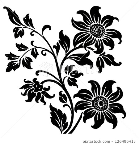 Elegant Black and White Floral Design: A Vintage Botanical Illustration 126496413
