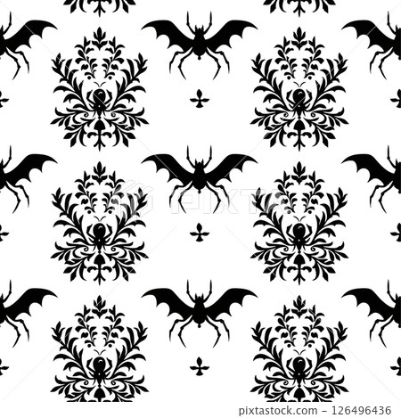 Gothic Halloween Damask Seamless Pattern Gothic Halloween Damask Seamless Pattern 126496436