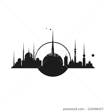 Futuristic Cityscape Silhouette: A Black and White Architectural Masterpiece Futuristic Cityscape Silhouette: A Black and White Architectural Masterpiece 126496457