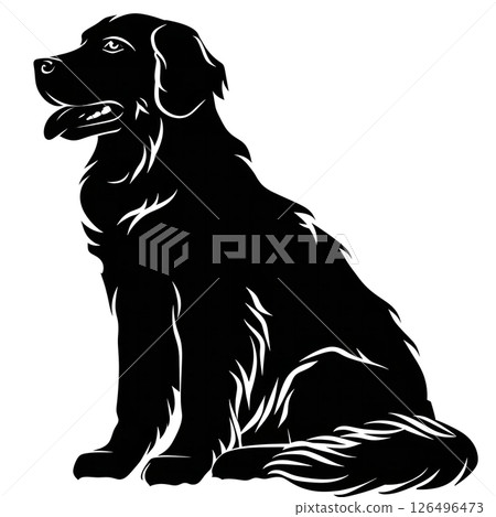 Majestic Golden Retriever Silhouette: A Black and White Canine Portrait 126496473