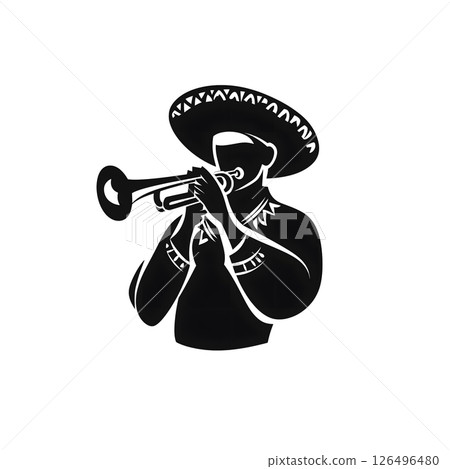 Mariachi Musician Silhouette: A Trumpet Player's Bold Graphic 126496480