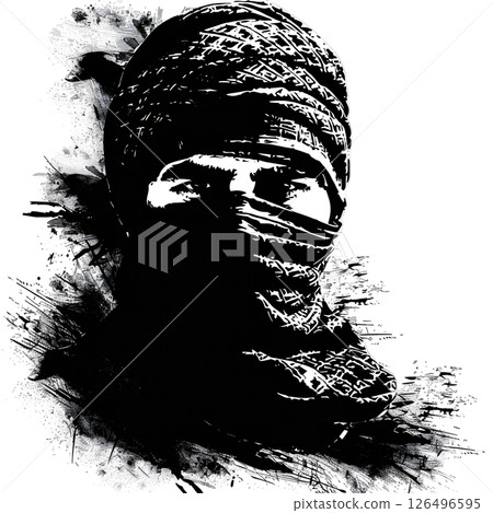 Mysterious Desert Dweller: A Monochrome Portrait of a Man in Traditional Headgear 126496595