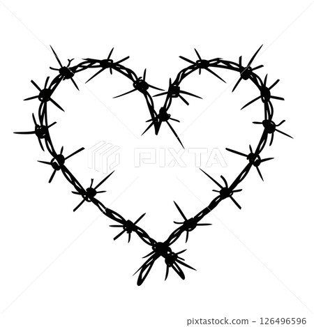 Barbed Wire Heart: A symbol of painful love, bittersweet romance, or a conflicted heart. Barbed Wire Heart: A symbol of painful love, bittersweet romance, or a conflicted heart. 126496596
