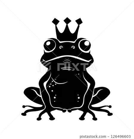 Majestic Frog King: A regal silhouette of a frog adorned with a crown, symbolizing power and charm. 126496603