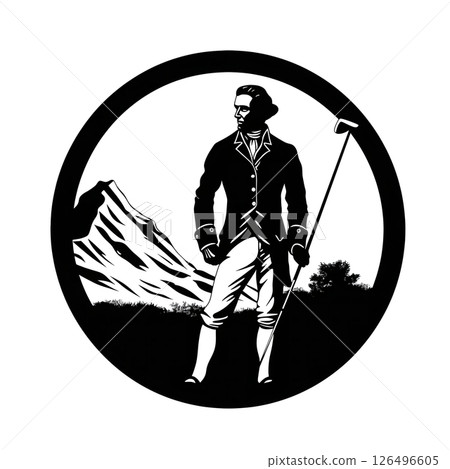 A Gentleman's Solitude: 18th Century Golfer Contemplating Mountainous Landscape 126496605