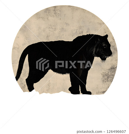 Majestic Night: A Silhouette of a Tiger under the Moon Majestic Night: A Silhouette of a Tiger under the Moon 126496607