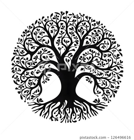 Ornate Black Tree of Life Symbol: An Elegant Circular Design Ornate Black Tree of Life Symbol: An Elegant Circular Design 126496616