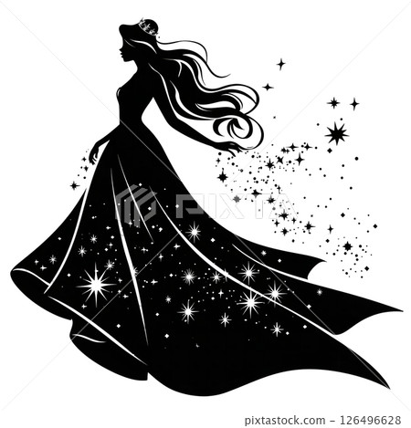 Elegant Silhouette of a Princess in a Starlit Gown Elegant Silhouette of a Princess in a Starlit Gown 126496628