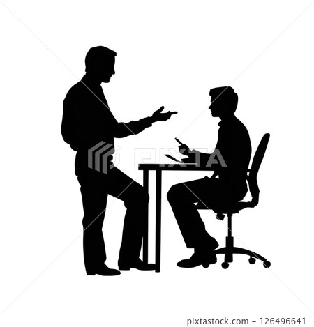 Silhouette of Business Meeting: Two Men Discussing Strategy at Desk 126496641