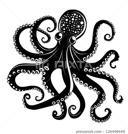 Majestic Octopus: A Black and White Illustration 126496649