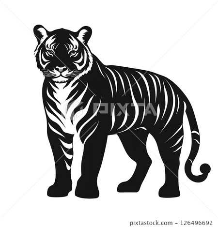 Majestic Black and White Tiger Illustration Majestic Black and White Tiger Illustration 126496692