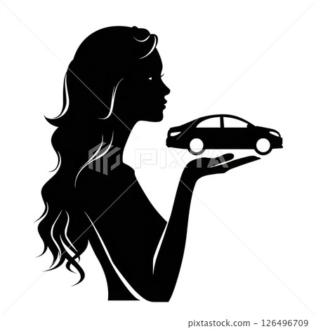 Elegant Woman Silhouette Holding a Car: A Symbol of Luxury and Freedom 126496709