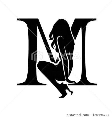 Elegant Silhouette of a Woman: A Stylish Monogram 'M' Elegant Silhouette of a Woman: A Stylish Monogram 'M' 126496727