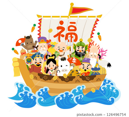 Treasure ship carrying the Seven Lucky Gods - Year of the Horse 126496754