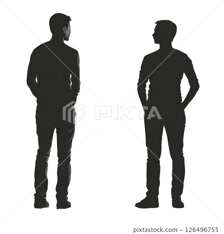 Silhouettes of Two Men Facing Away, A Visual Representation of Solitude and Contemplation 126496755