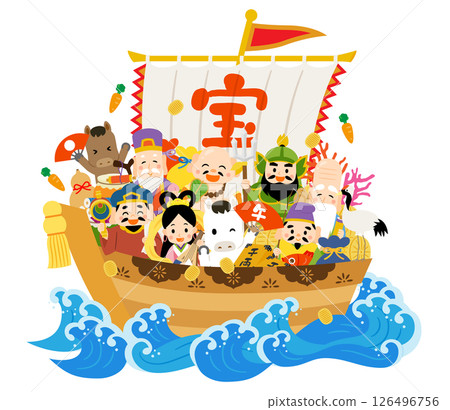 Treasure ship carrying the Seven Lucky Gods - Year of the Horse 126496756