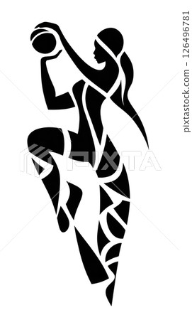 Abstract Tribal Style Female Basketball Player Silhouette Abstract Tribal Style Female Basketball Player Silhouette 126496781