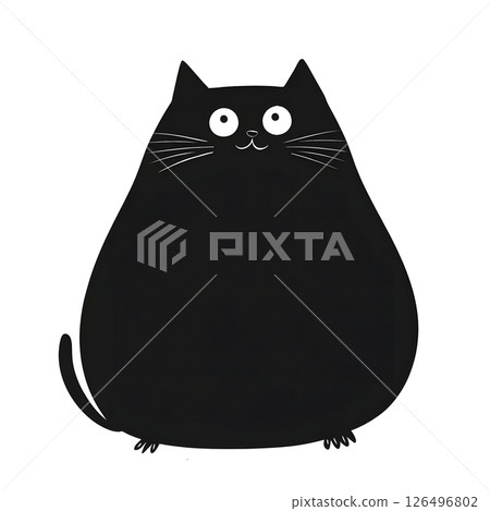 Adorable Chubby Black Cat Illustration 126496802